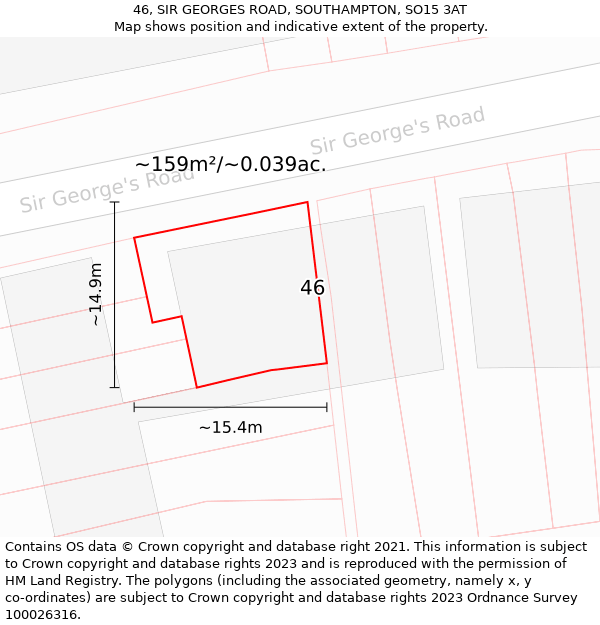 46, SIR GEORGES ROAD, SOUTHAMPTON, SO15 3AT: Plot and title map