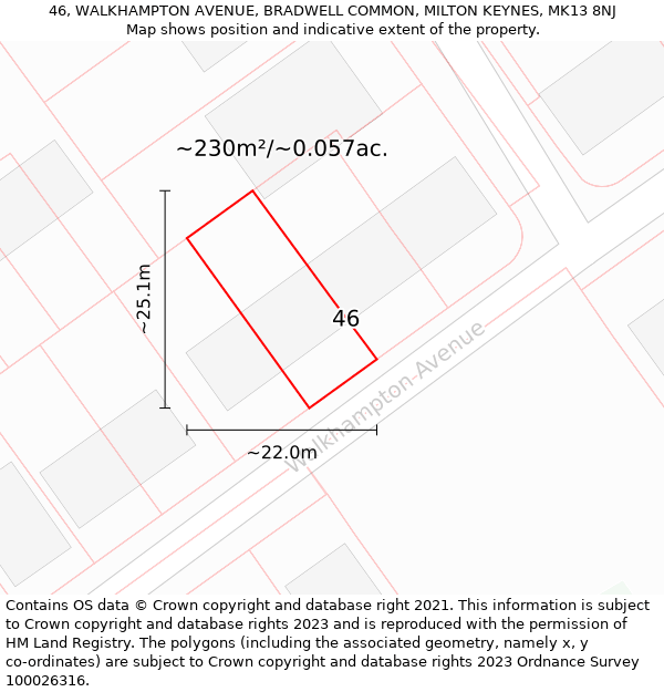 46, WALKHAMPTON AVENUE, BRADWELL COMMON, MILTON KEYNES, MK13 8NJ: Plot and title map