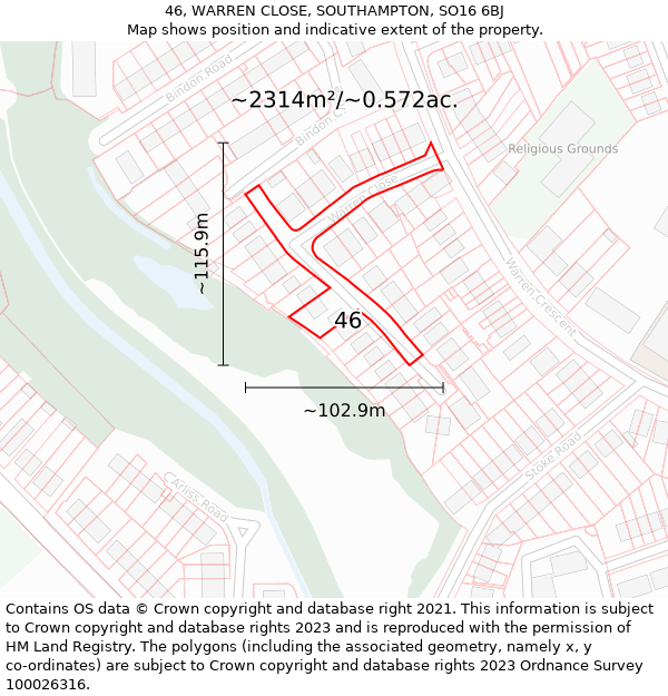 46, WARREN CLOSE, SOUTHAMPTON, SO16 6BJ: Plot and title map