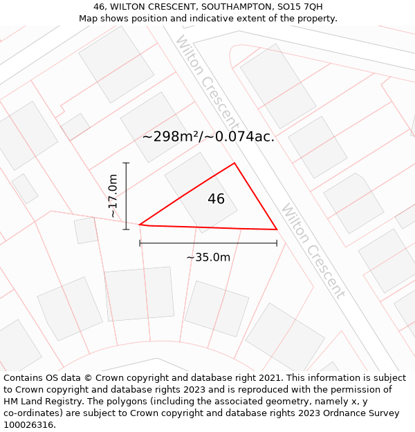 46, WILTON CRESCENT, SOUTHAMPTON, SO15 7QH: Plot and title map