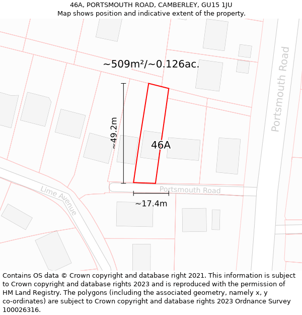 46A, PORTSMOUTH ROAD, CAMBERLEY, GU15 1JU: Plot and title map