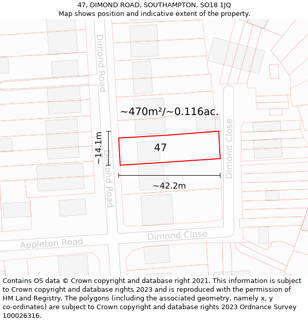 47, DIMOND ROAD, SOUTHAMPTON, SO18 1JQ: Plot and title map