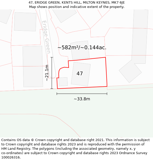 47, ERIDGE GREEN, KENTS HILL, MILTON KEYNES, MK7 6JE: Plot and title map