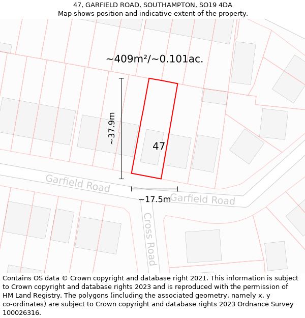 47, GARFIELD ROAD, SOUTHAMPTON, SO19 4DA: Plot and title map