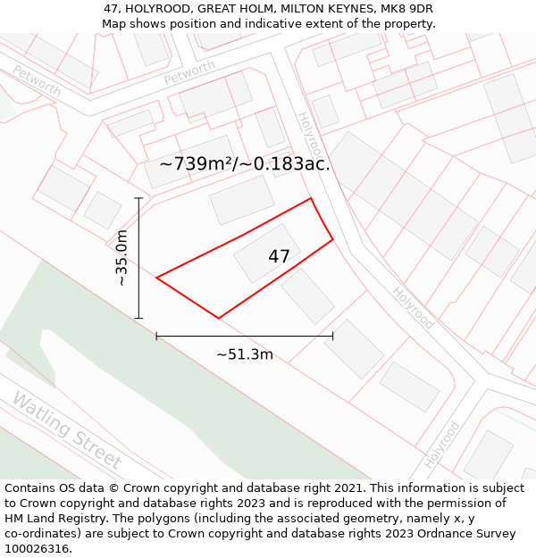 47, HOLYROOD, GREAT HOLM, MILTON KEYNES, MK8 9DR: Plot and title map