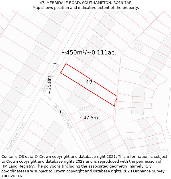 47, MERRIDALE ROAD, SOUTHAMPTON, SO19 7AB: Plot and title map