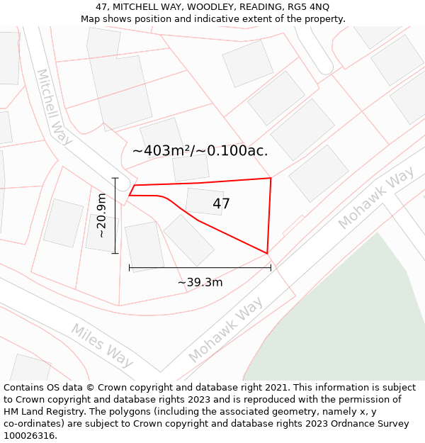 47, MITCHELL WAY, WOODLEY, READING, RG5 4NQ: Plot and title map