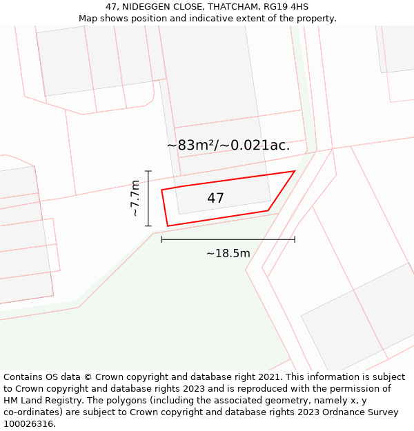 47, NIDEGGEN CLOSE, THATCHAM, RG19 4HS: Plot and title map