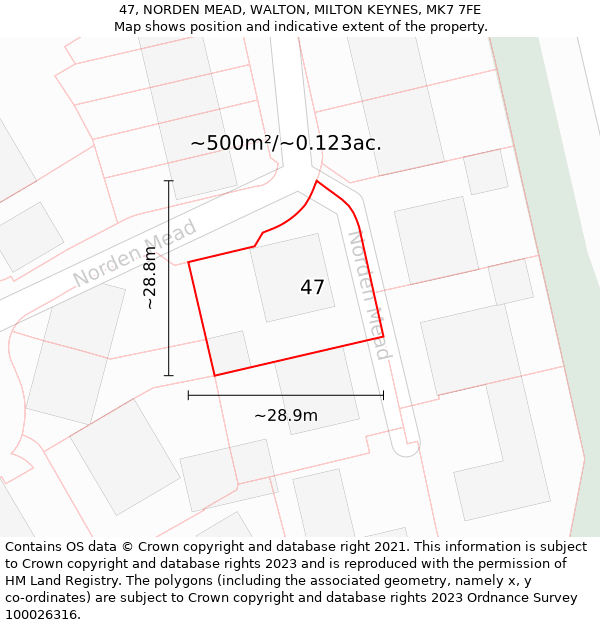 47, NORDEN MEAD, WALTON, MILTON KEYNES, MK7 7FE: Plot and title map