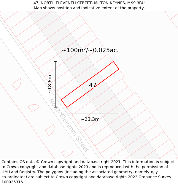 47, NORTH ELEVENTH STREET, MILTON KEYNES, MK9 3BU: Plot and title map