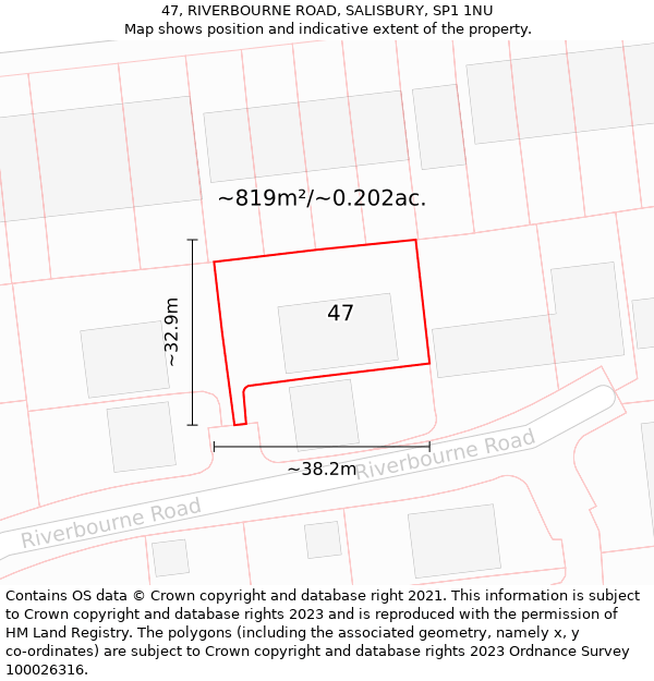 47, RIVERBOURNE ROAD, SALISBURY, SP1 1NU: Plot and title map