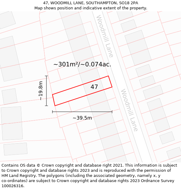 47, WOODMILL LANE, SOUTHAMPTON, SO18 2PA: Plot and title map