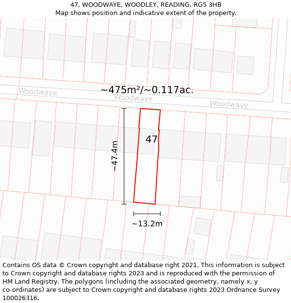 47, WOODWAYE, WOODLEY, READING, RG5 3HB: Plot and title map