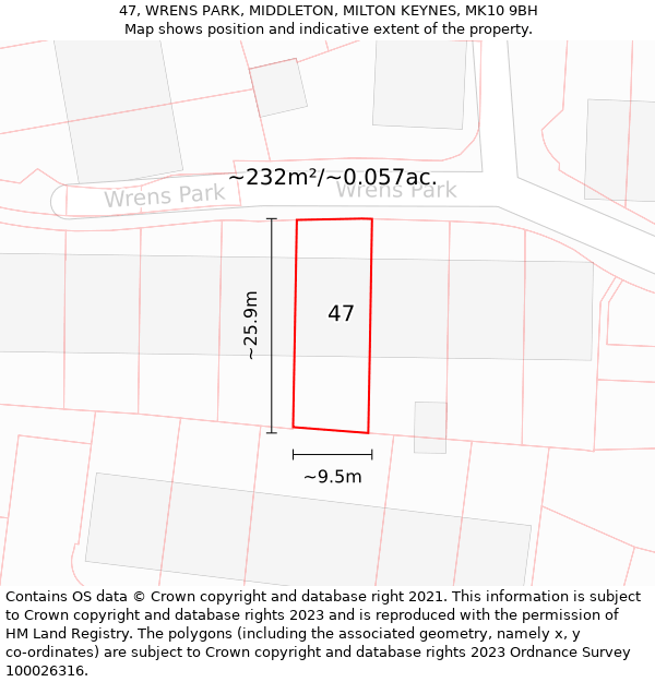 47, WRENS PARK, MIDDLETON, MILTON KEYNES, MK10 9BH: Plot and title map