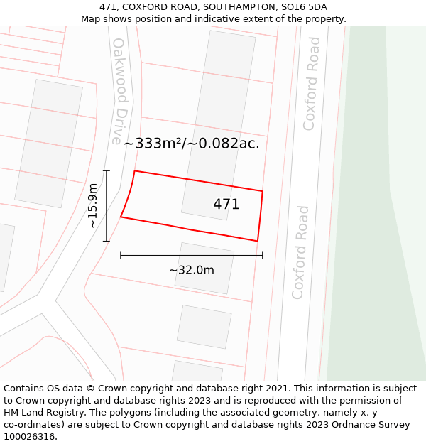 471, COXFORD ROAD, SOUTHAMPTON, SO16 5DA: Plot and title map