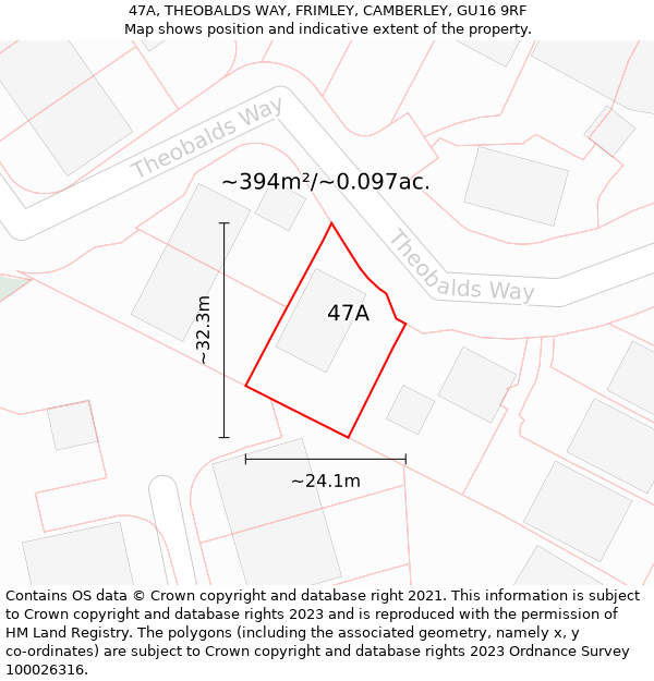 47A, THEOBALDS WAY, FRIMLEY, CAMBERLEY, GU16 9RF: Plot and title map