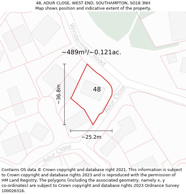 48, ADUR CLOSE, WEST END, SOUTHAMPTON, SO18 3NH: Plot and title map