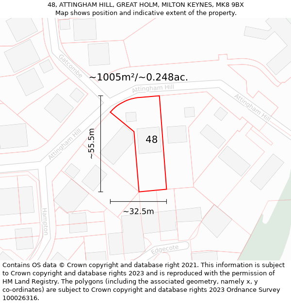 48, ATTINGHAM HILL, GREAT HOLM, MILTON KEYNES, MK8 9BX: Plot and title map