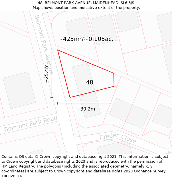 48, BELMONT PARK AVENUE, MAIDENHEAD, SL6 6JS: Plot and title map