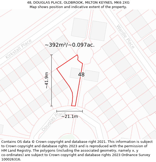 48, DOUGLAS PLACE, OLDBROOK, MILTON KEYNES, MK6 2XG: Plot and title map