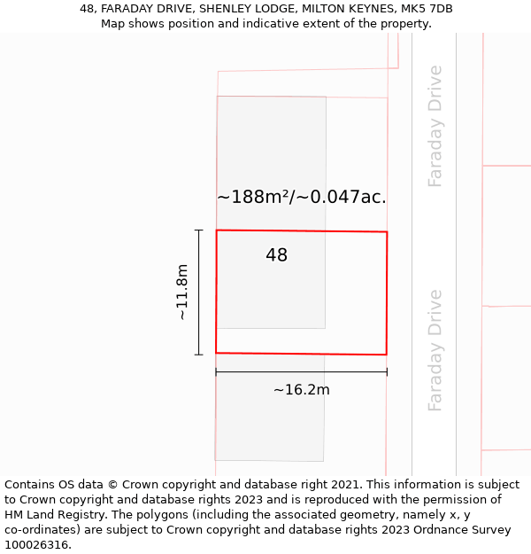 48, FARADAY DRIVE, SHENLEY LODGE, MILTON KEYNES, MK5 7DB: Plot and title map