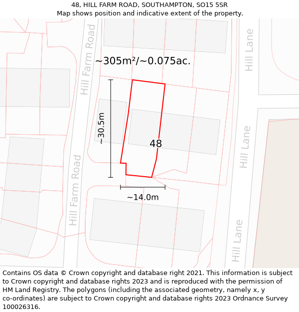 48, HILL FARM ROAD, SOUTHAMPTON, SO15 5SR: Plot and title map