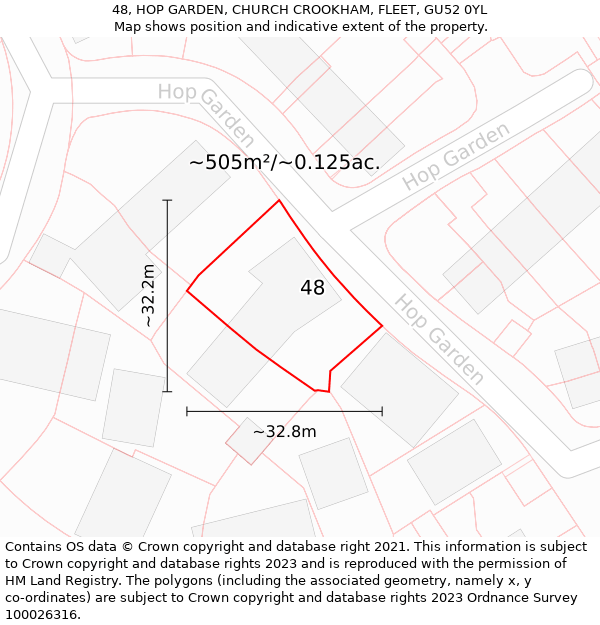 48, HOP GARDEN, CHURCH CROOKHAM, FLEET, GU52 0YL: Plot and title map