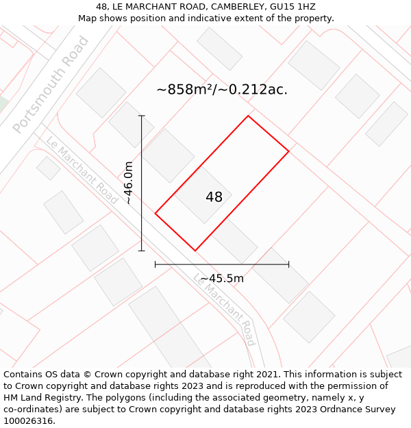 48, LE MARCHANT ROAD, CAMBERLEY, GU15 1HZ: Plot and title map