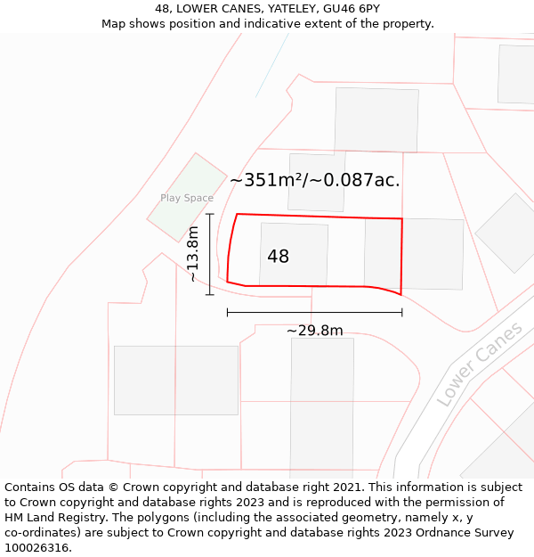 48, LOWER CANES, YATELEY, GU46 6PY: Plot and title map