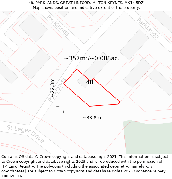 48, PARKLANDS, GREAT LINFORD, MILTON KEYNES, MK14 5DZ: Plot and title map