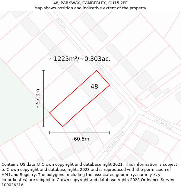 48, PARKWAY, CAMBERLEY, GU15 2PE: Plot and title map