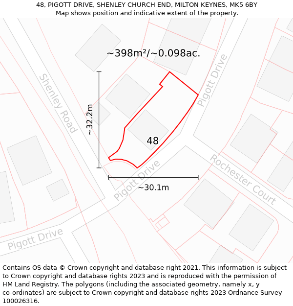 48, PIGOTT DRIVE, SHENLEY CHURCH END, MILTON KEYNES, MK5 6BY: Plot and title map