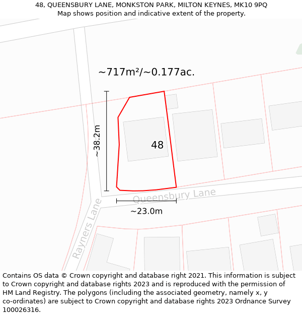 48, QUEENSBURY LANE, MONKSTON PARK, MILTON KEYNES, MK10 9PQ: Plot and title map