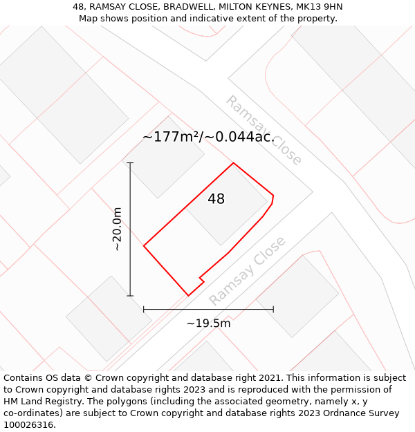 48, RAMSAY CLOSE, BRADWELL, MILTON KEYNES, MK13 9HN: Plot and title map