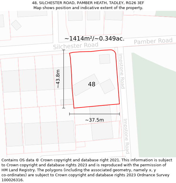 48, SILCHESTER ROAD, PAMBER HEATH, TADLEY, RG26 3EF: Plot and title map