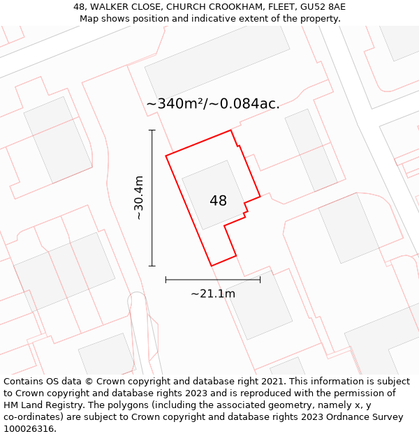 48, WALKER CLOSE, CHURCH CROOKHAM, FLEET, GU52 8AE: Plot and title map