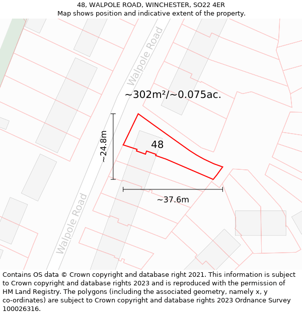 48, WALPOLE ROAD, WINCHESTER, SO22 4ER: Plot and title map