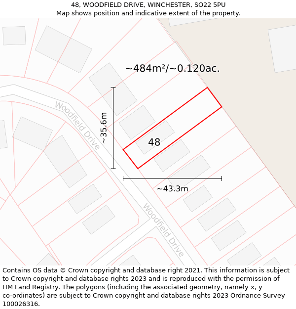 48, WOODFIELD DRIVE, WINCHESTER, SO22 5PU: Plot and title map