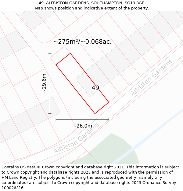 49, ALFRISTON GARDENS, SOUTHAMPTON, SO19 8GB: Plot and title map