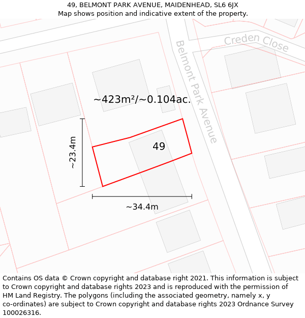 49, BELMONT PARK AVENUE, MAIDENHEAD, SL6 6JX: Plot and title map