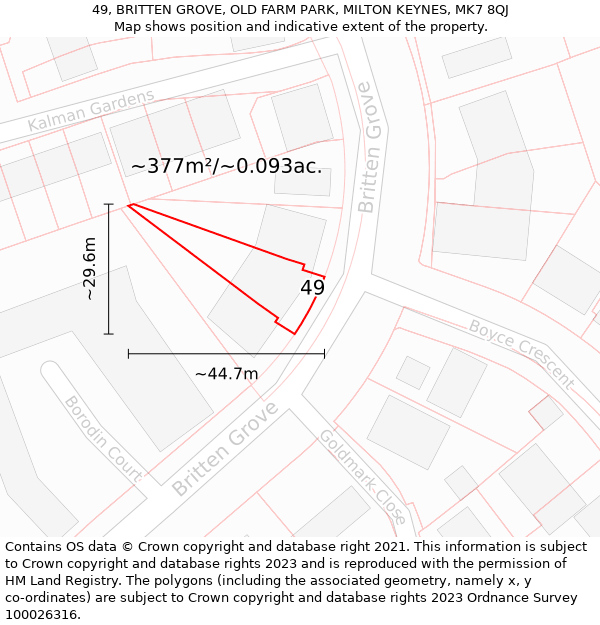 49, BRITTEN GROVE, OLD FARM PARK, MILTON KEYNES, MK7 8QJ: Plot and title map