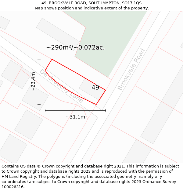 49, BROOKVALE ROAD, SOUTHAMPTON, SO17 1QS: Plot and title map