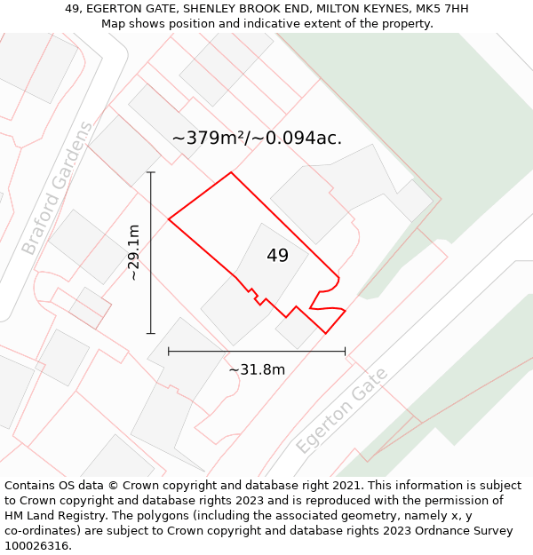 49, EGERTON GATE, SHENLEY BROOK END, MILTON KEYNES, MK5 7HH: Plot and title map