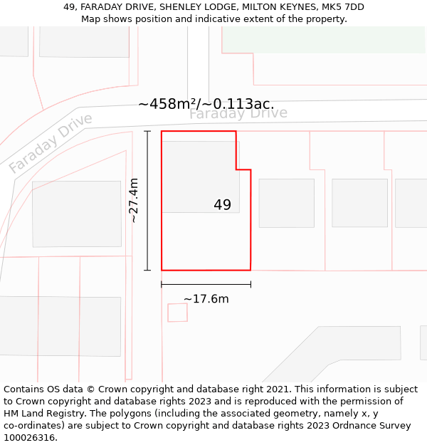 49, FARADAY DRIVE, SHENLEY LODGE, MILTON KEYNES, MK5 7DD: Plot and title map