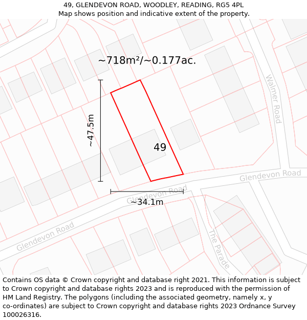 49, GLENDEVON ROAD, WOODLEY, READING, RG5 4PL: Plot and title map