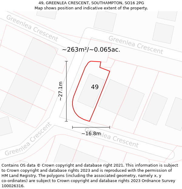 49, GREENLEA CRESCENT, SOUTHAMPTON, SO16 2PG: Plot and title map