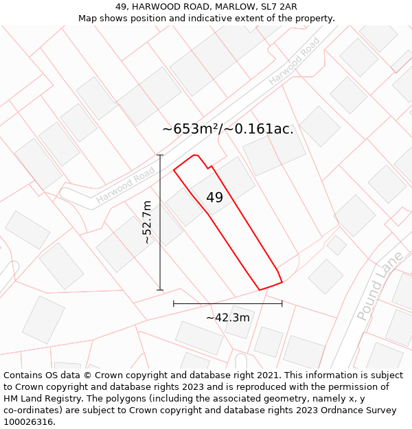 49, HARWOOD ROAD, MARLOW, SL7 2AR: Plot and title map