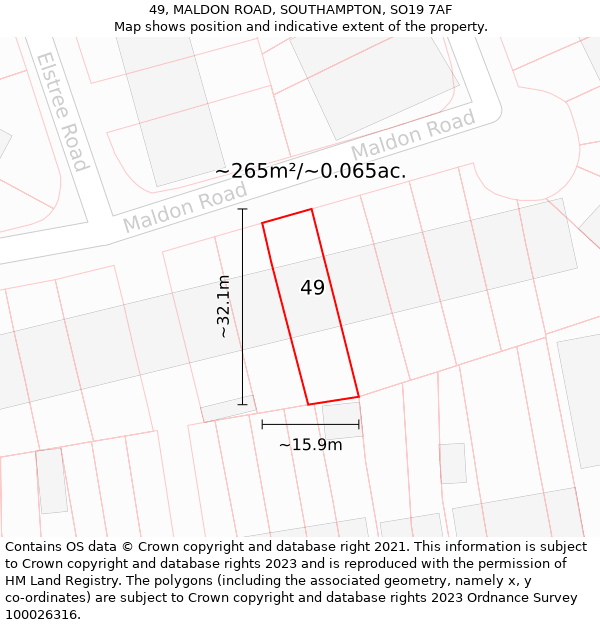 49, MALDON ROAD, SOUTHAMPTON, SO19 7AF: Plot and title map