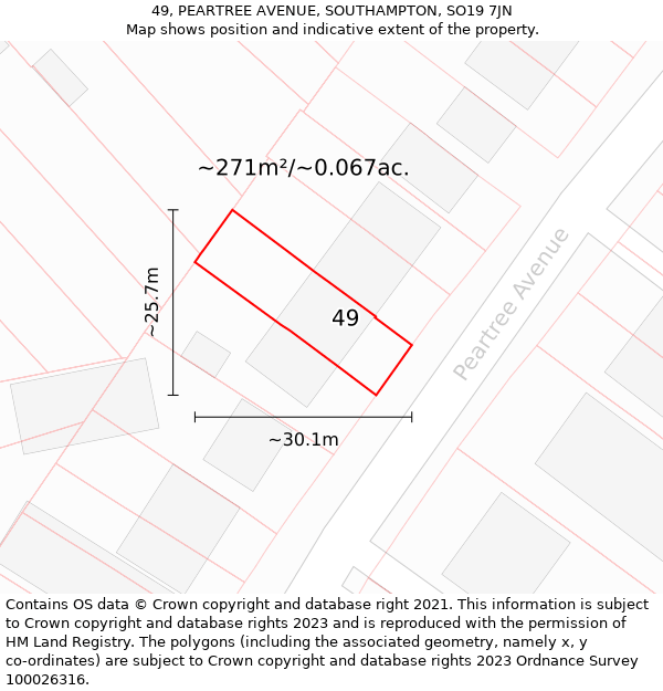 49, PEARTREE AVENUE, SOUTHAMPTON, SO19 7JN: Plot and title map