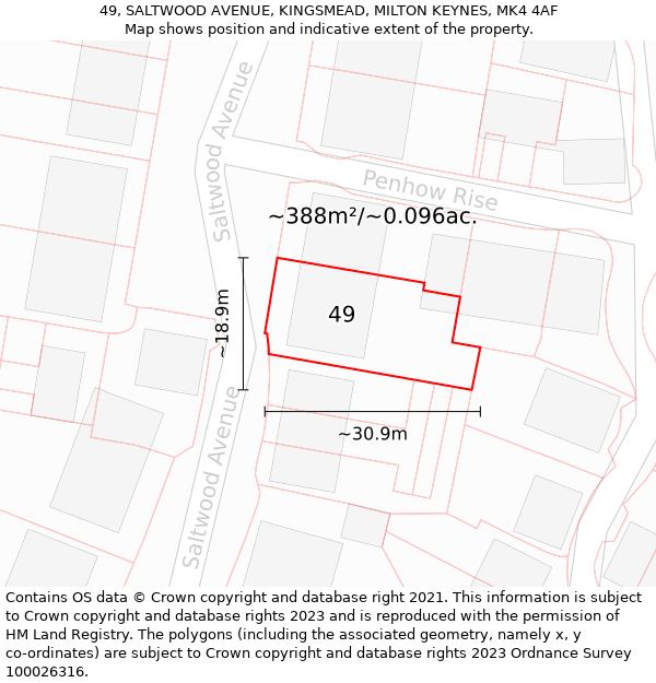 49, SALTWOOD AVENUE, KINGSMEAD, MILTON KEYNES, MK4 4AF: Plot and title map